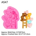 Pink silicone mold featuring bear and I LOVE U hearts for Valentine cake decorating - 4# Bear on Ladder with Balloons (I LOVE U) / Pink
