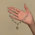 Vintage Schmuckset im Palaststil mit Champagner-Kristallen und Tropfenanhängern - Set-Silber-Grau