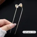 Épingle à cheveux papillon dorée en U avec cristaux, longueur environ 12,8 cm - Nœud Doré (104#)