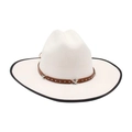 Cappello di feltro bianco con fascia in pelle stellata e tesa larga piatta - Taglia unica / Bianco Bordo Nero (Fascia in Pelle con Stella)
