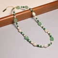 Rainbow tourmaline choker with green oval beads and pearls in a gradient design - XL0098 Green Oval Stone with Pearl