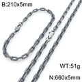 Set gioielli hip hop in acciaio inossidabile grigio scuro con collana e bracciale - Collana / Nero Opaco