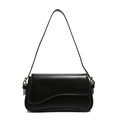 Borsa sottobraccio nera chic con patta a onda irregolare e finitura in ecopelle liscia - Nero