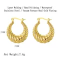 Detailed view of 25mm vacuum gold plated stainless steel twisted rope hoop earrings - Hollow Twist Round Hoop Earrings / Gold
