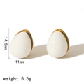 Detailed size specifications of white enamel drop earrings with gold trim and weight - Polished Double Sided Waterdrop Ear Buckle / White