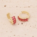 Elegant gold-plated hoop earrings with micro-pave fuchsia rectangular zircon stones - Red