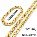 Golden stainless steel Byzantine jewelry set with 8mm flat chain necklace and bracelet - 8mm Set / Gold