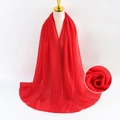 Bright red pearl chiffon headscarf for women featuring soft drape and pleated fabric detail - Red