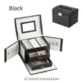 Three-layer black leather jewelry box with locks for rings and necklaces 17.5x13.5x12cm - Black