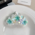 Iridescent plumeria hair claw clip with triple flowers and gradient pearlescent finish - Triple Flower Iridescent Cyan