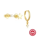Three-piece 925 sterling silver earring set in gold with star and zircon charms - Gold #3