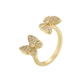 Detail of 18K gold plated butterfly open ring with sparkling white zircon stones - VJ484 Gold (Stereo Double Butterfly)
