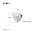Detailed size specifications for 12mm silver heart bead with 1.5mm hole for DIY jewelry - VZ455 Heart Platinum Small