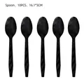 Set of 10 black plastic spoons for Halloween parties, 16.1x3cm with diamond texture handles - Black Plastic Spoon