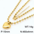 Collier à billes en acier plaqué or 18K avec pendentif cœur 3D de 15mm chic - Collier Or (KN234411-Z)