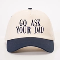 Two-tone baseball cap with GO ASK YOUR DAD embroidery and beige crown with navy brim - One Size / Cream/Navy Blue