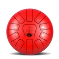 Red steel tongue drum featuring lotus design and numeric musical notes on white background - Cinnabar Red - Ruyi (10 Inch 11 Notes)