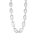 Makroaufnahme der hochglanzpolierten silbernen Kaffeebohnen-Gliederkette mit edlem Metallglanz - Silber Halskette