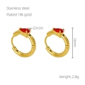 Gold plated stainless steel hoop earrings featuring teardrop red zircon stones - Red Zirconia