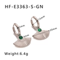 Detailansicht der Fächerohrringe mit grünem Zirkon und genauen Größenangaben - Silber mit grünem Stein (HF-E3363-S-GN)