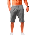 Men's hip-hop grey linen blend shorts with breathable drawstring elastic waist design - Gray
