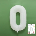 White number 0 foil balloon for party decor with product packaging on green background - 40-inch White 0-inch Cardboard