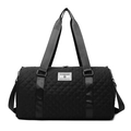 Sac de voyage matelassé noir à motifs losanges, doubles anses et bandoulière réglable - Noir