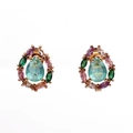 Luxurious gold-plated drop earrings featuring pear-shaped blue and colorful zircon stones - Water Drop Radiant Shape - Light Blue Main Stone