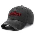 Gorra de béisbol vintage de algodón lavado con bordado rojo y detalles desgastados - Ajustable / Negro