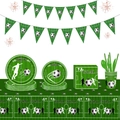 Soccer party tableware set with football field design paper plates cups and tablecloth - 16 Persons 10-Piece Set / Set