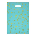 Blue plastic party gift bag with gold star pattern and die-cut handle for birthday - Green Star (17*25CM)