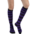 Women knee high socks with black and purple horizontal stripes in a college style knit - Purple and Black Wide Stripes