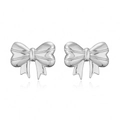 Macro shot of silver bow stud earrings with a smooth polished finish and clear reflections - Silver Bow Stud Earrings