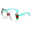 Oversized round fashion glasses with red green stripes and translucent green temples - Green Red White