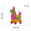 Detailed view of colorful pinata alpaca embroidery patch with 6.5x4.3cm size measurements - Plant Travel Style 10 (Rainbow Alpaca)