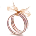 Set di tre bracciali trasparenti glitterati con elegante fiocco in organza color oro - Set di braccialetti trasparenti con perline colorate (30068)