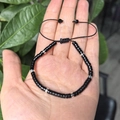 Imperial stone beaded braided bracelet with black beads and adjustable rope closure - No.80 Polished Black