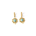 Boucles d'oreilles trèfle dorées avec centre en turquoise et fermoir sécurisé - Boucles d'oreilles
