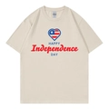 T-shirt oversize en coton blanc cassé avec imprimé fête de l'Indépendance sur fond blanc - Beige