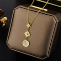 Rose gold titanium steel necklace with white shell clover pendants on jewelry box - Mother-of-pearl Printed Pendant Style (8886) / Gold