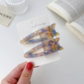 Pair of purple and blue acetate cat hair clips with golden details on jewelry card - 2 Pcs/Set / Marbled Purple