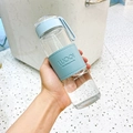 Minimalist clear glass bottle with a blue leather protective sleeve and carry strap - 16oz / With Tea Infuser / Blue