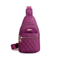 Purple nylon crossbody chest bag featuring diamond lattice pattern and metal logo detail - Style 2 Purple