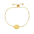 Adjustable 18k gold plated bracelet with square glitter charm and zircon drop charms - White