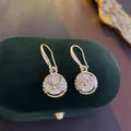 Elegant gold hoop earrings with clear round zircon and pavé crystals on velvet - Gold Round Rhinestone (42# Ear Hook-Gold Round)