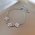 Silver flower charm bracelet with clover pendants and adjustable slider chain - Silver Enamel Zircon Rhombus Flower (12#)