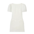 Elegant white puff sleeve mini dress with round neck and symmetrical side pockets - S / White