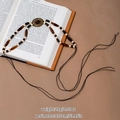 Bohemian waist chain with beads and bronze badge, 135cm length, weight 28g - Boho Brown Beads Bronze Oval Badge (X530-5)