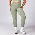 Women plus size sage green yoga set with high waisted leggings and sports bra - XXL / Pants / Bean Green