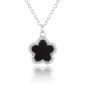 Collana in argento 925 con pendente a quadrifoglio nero e dettagli in cristallo - Collana-Bordo Argento